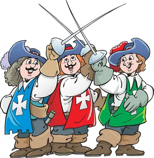 MQT (MusQueTeers) logo: three musketeers